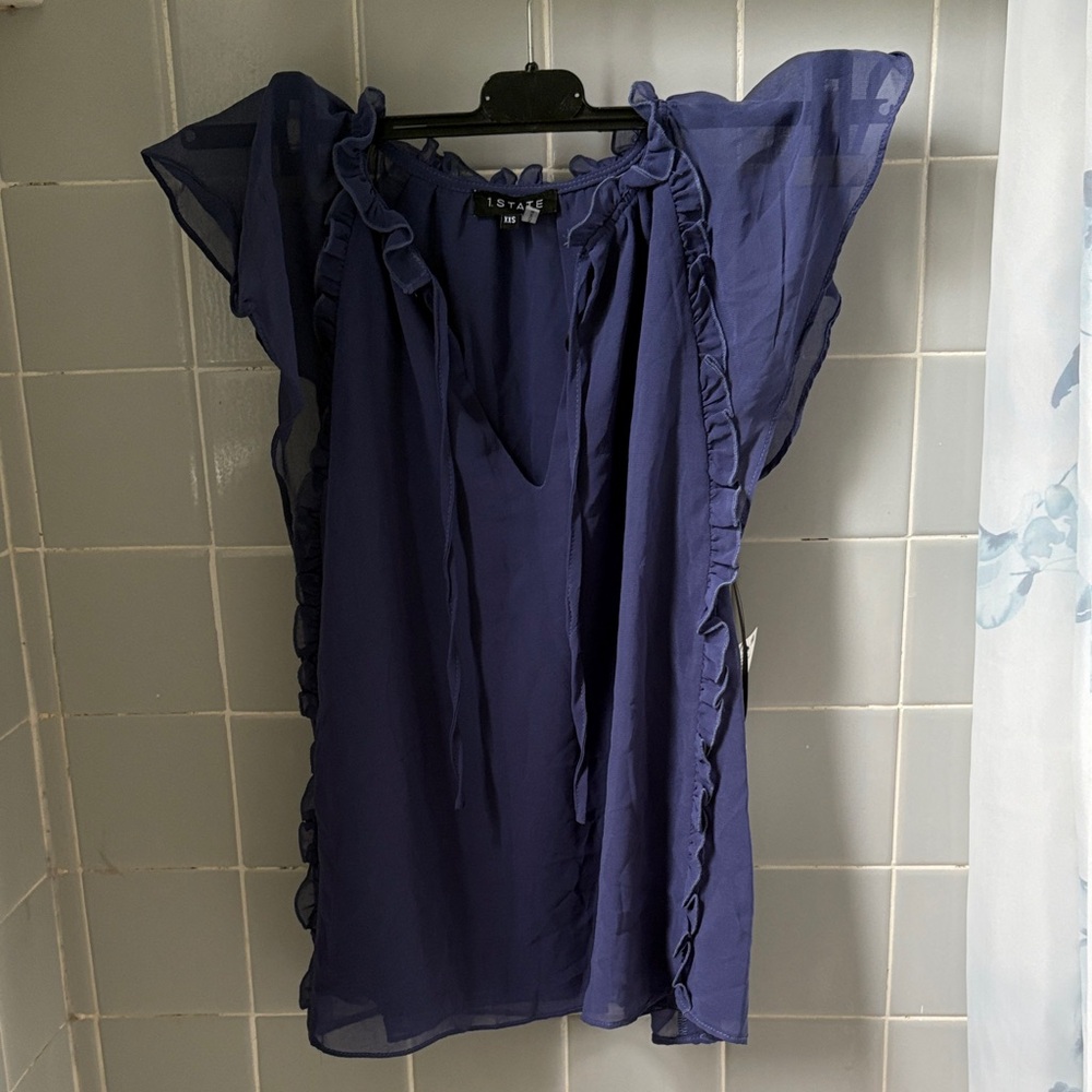 1. State Purple Ruffle-Sleeve Chiffon V-Neck Top